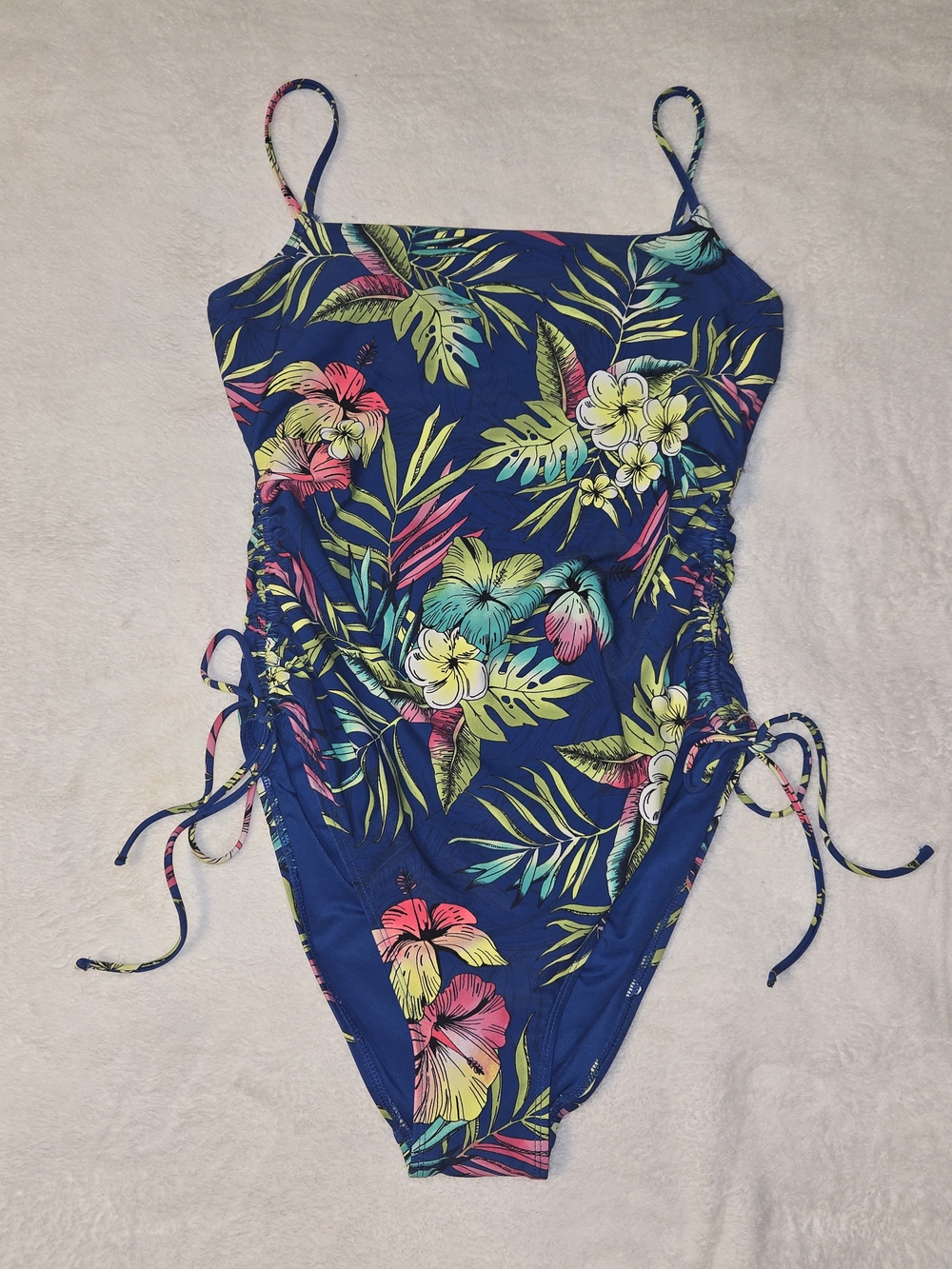 Women’s Blue Tropical Floral One-Piece Swimsuit